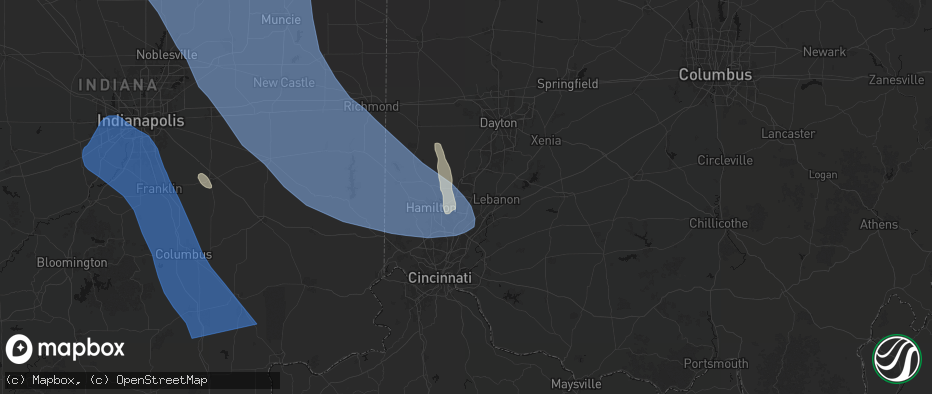Hail map in Monroe, OH on July 27, 2026