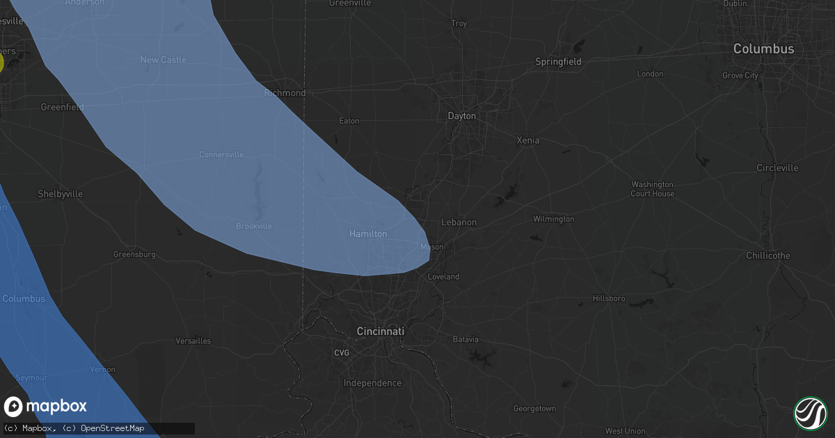 Hail map in Monroe, OH on July 27, 2026
