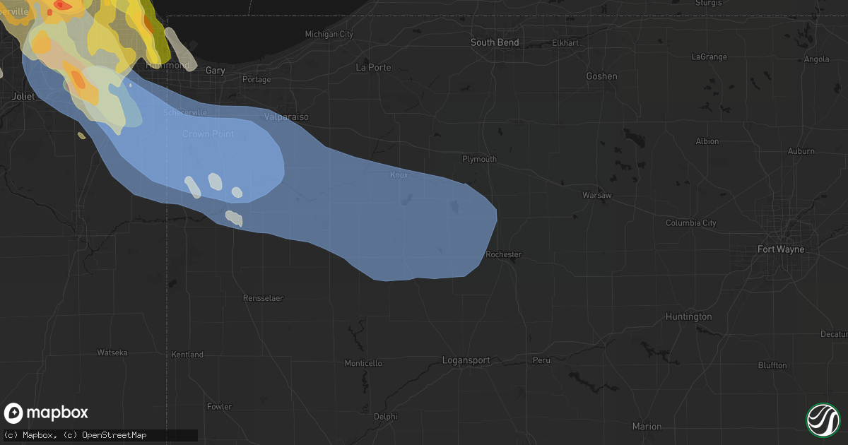Hail map in Monterey, IN on July 27, 2026