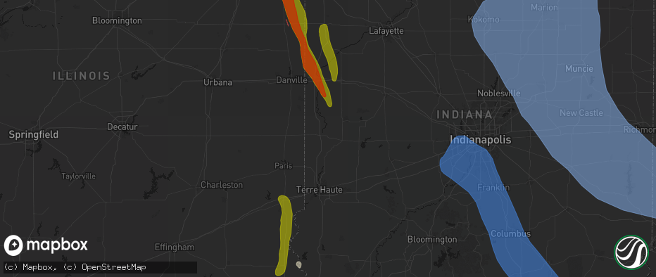 Hail map in Montezuma, IN on July 27, 2026