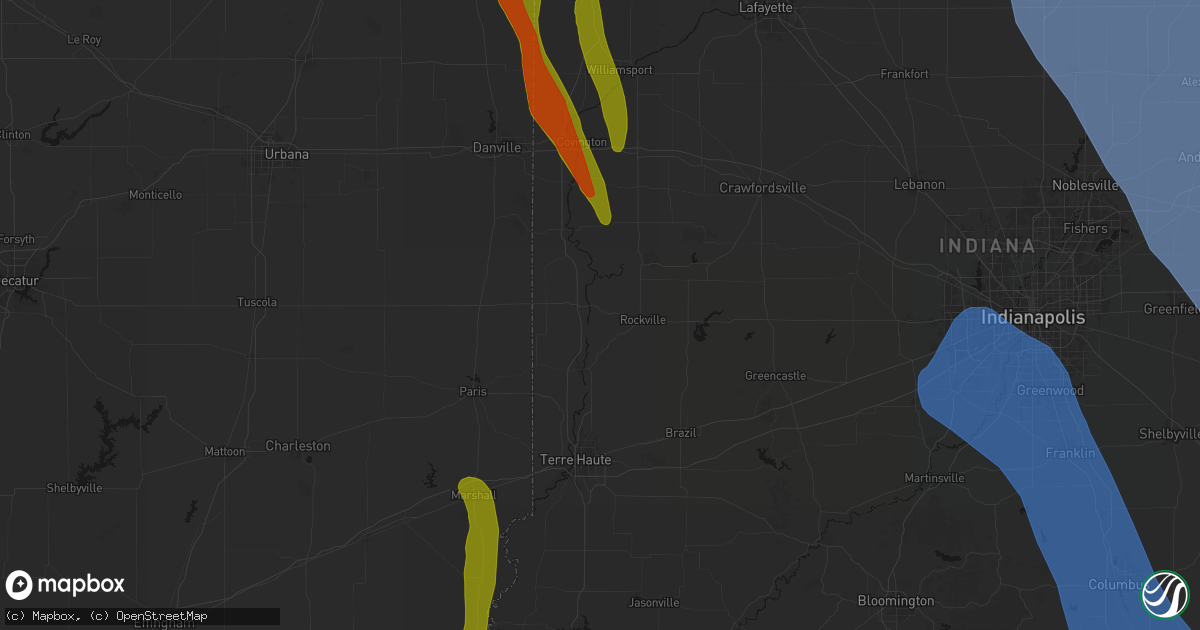 Hail map in Montezuma, IN on July 27, 2026