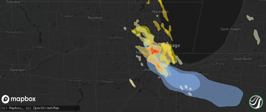 Hail map in Montgomery, IL on July 27, 2026