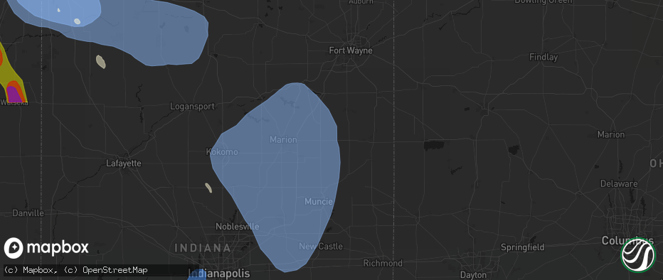 Hail map in Montpelier, IN on July 27, 2026