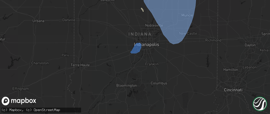 Hail map in Mooresville, IN on July 27, 2026