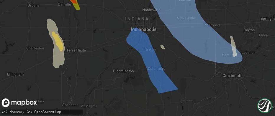 Hail map in Morgantown, IN on July 27, 2026