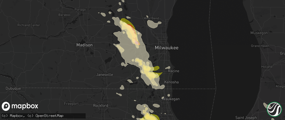 Hail map in Mukwonago, WI on July 27, 2026