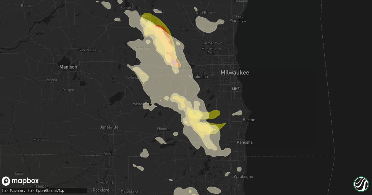 Hail map in Mukwonago, WI on July 27, 2026