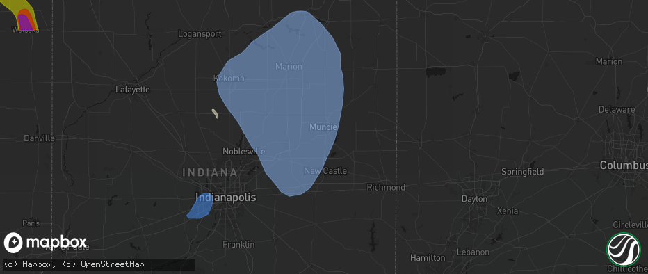 Hail map in Muncie, IN on July 27, 2026