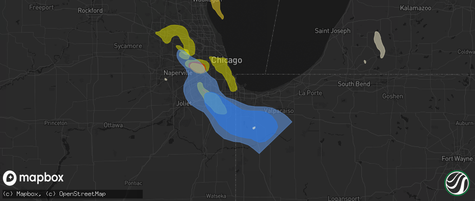 Hail map in Munster, IN on July 27, 2026