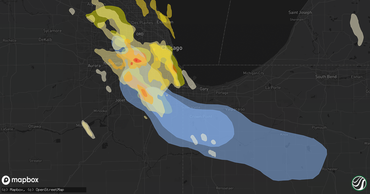 Hail map in Munster, IN on July 27, 2026