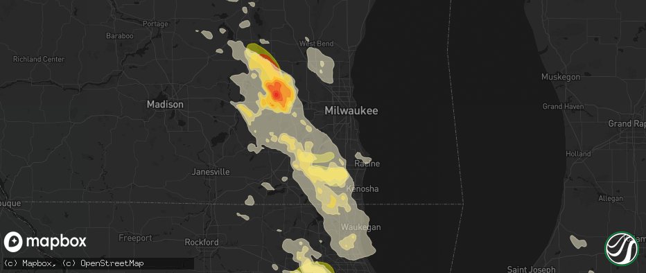 Hail map in Muskego, WI on July 27, 2026