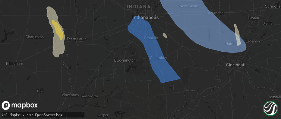 Hail map in Nashville, IN on July 27, 2026