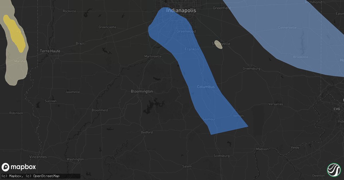 Hail map in Nashville, IN on July 27, 2026