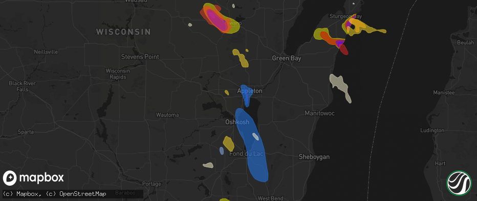 Hail map in Neenah, WI on July 27, 2026