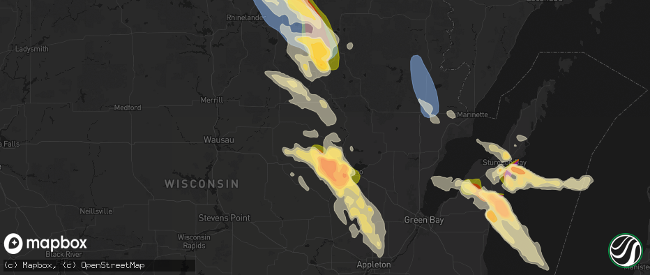 Hail map in Neopit, WI on July 27, 2026