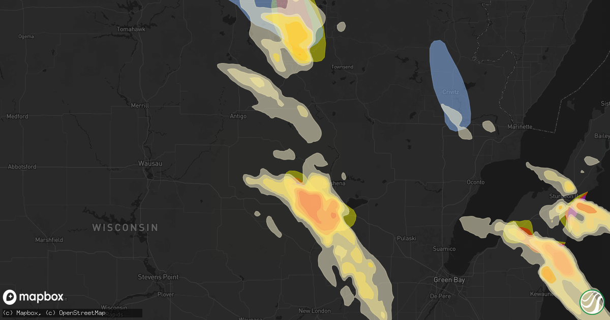 Hail map in Neopit, WI on July 27, 2026
