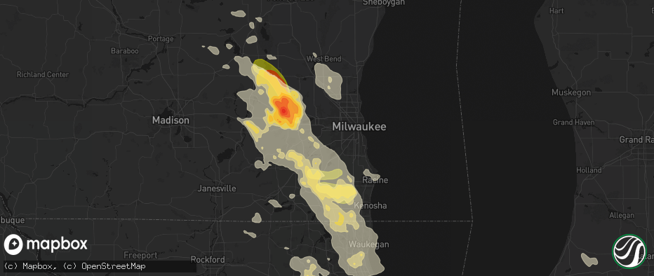 Hail map in New Berlin, WI on July 27, 2026