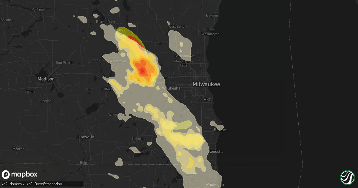 Hail map in New Berlin, WI on July 27, 2026