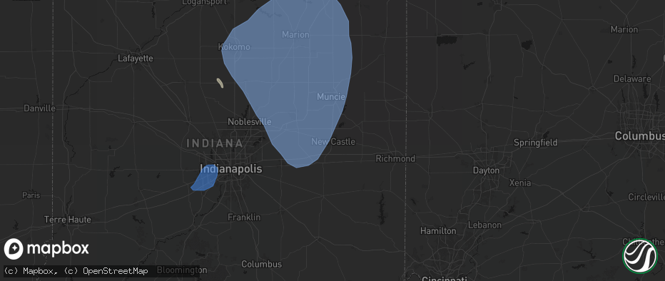 Hail map in New Castle, IN on July 27, 2026