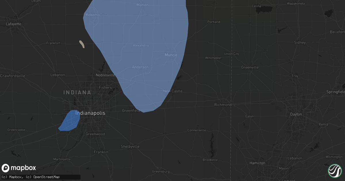 Hail map in New Castle, IN on July 27, 2026