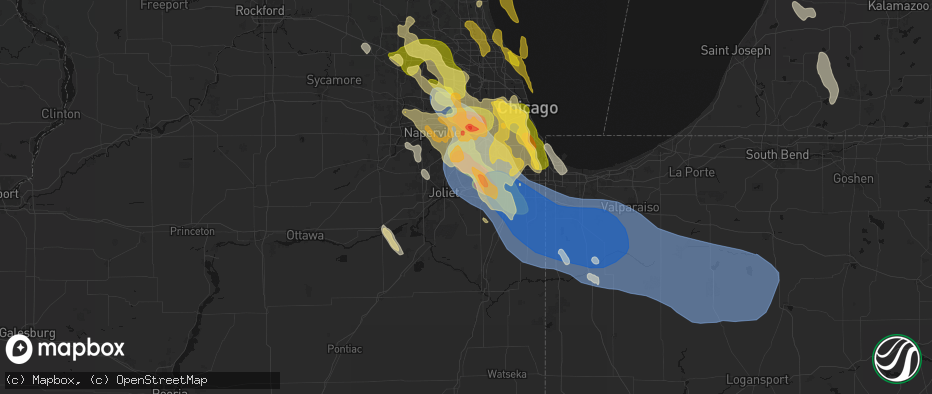 Hail map in New Lenox, IL on July 27, 2026