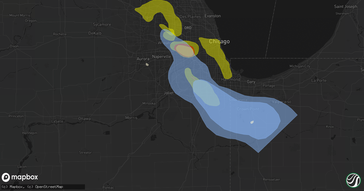 Hail map in New Lenox, IL on July 27, 2026