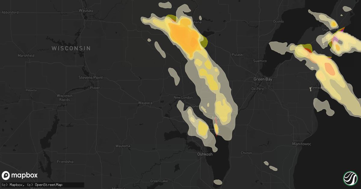Hail map in New London, WI on July 27, 2026