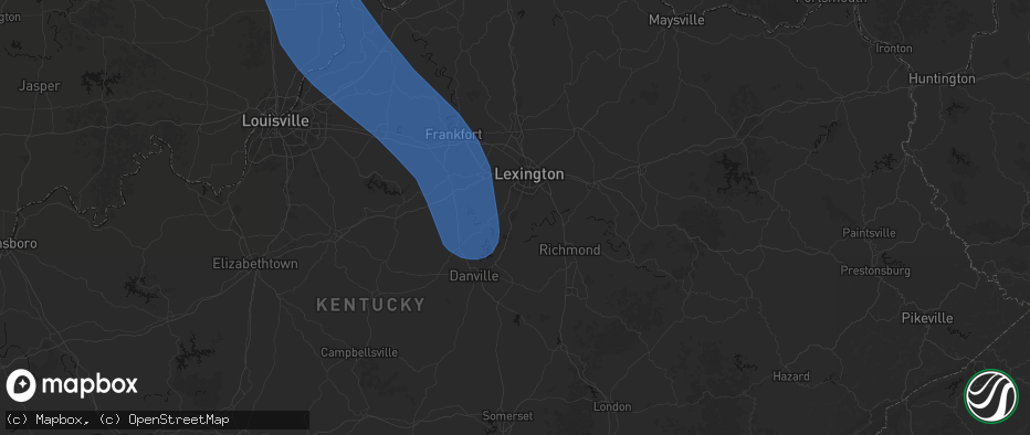 Hail map in Nicholasville, KY on July 27, 2026