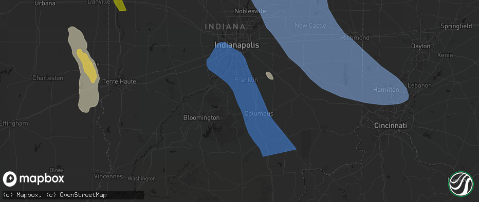 Hail map in Nineveh, IN on July 27, 2026