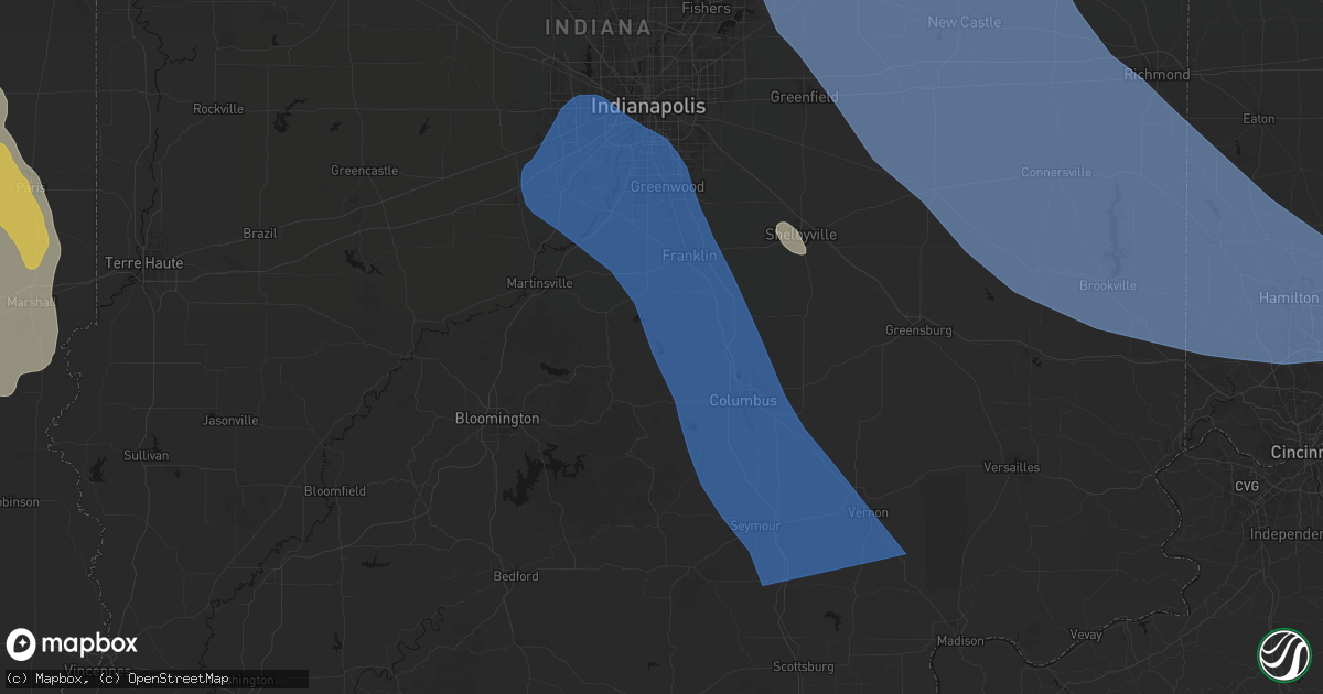 Hail map in Nineveh, IN on July 27, 2026