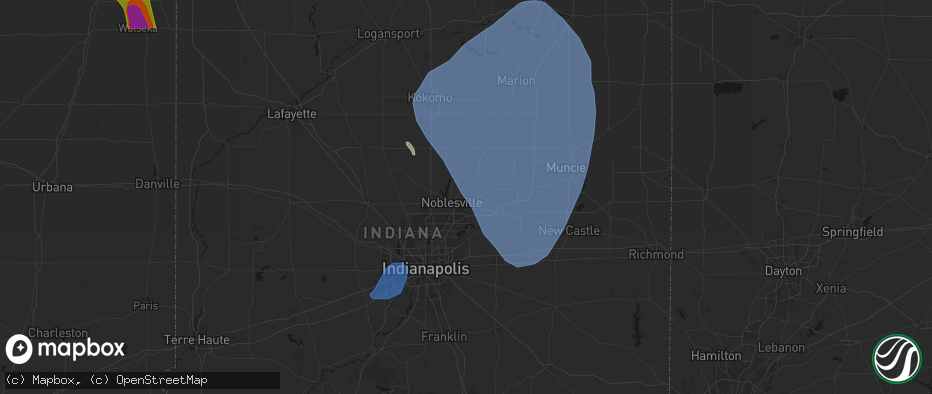 Hail map in Noblesville, IN on July 27, 2026