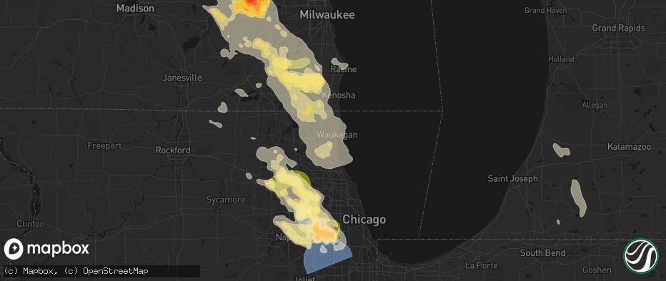 Hail map in North Chicago, IL on July 27, 2026