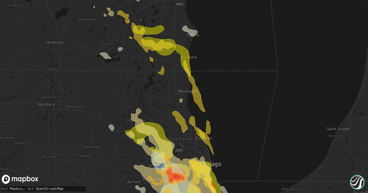 Hail map in North Chicago, IL on July 27, 2026