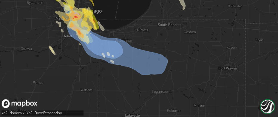 Hail map in North Judson, IN on July 27, 2026