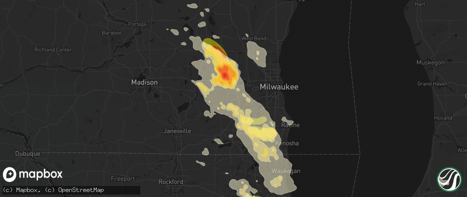 Hail map in North Prairie, WI on July 27, 2026