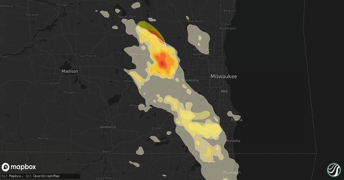 Hail map in North Prairie, WI on July 27, 2026