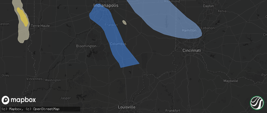 Hail map in North Vernon, IN on July 27, 2026