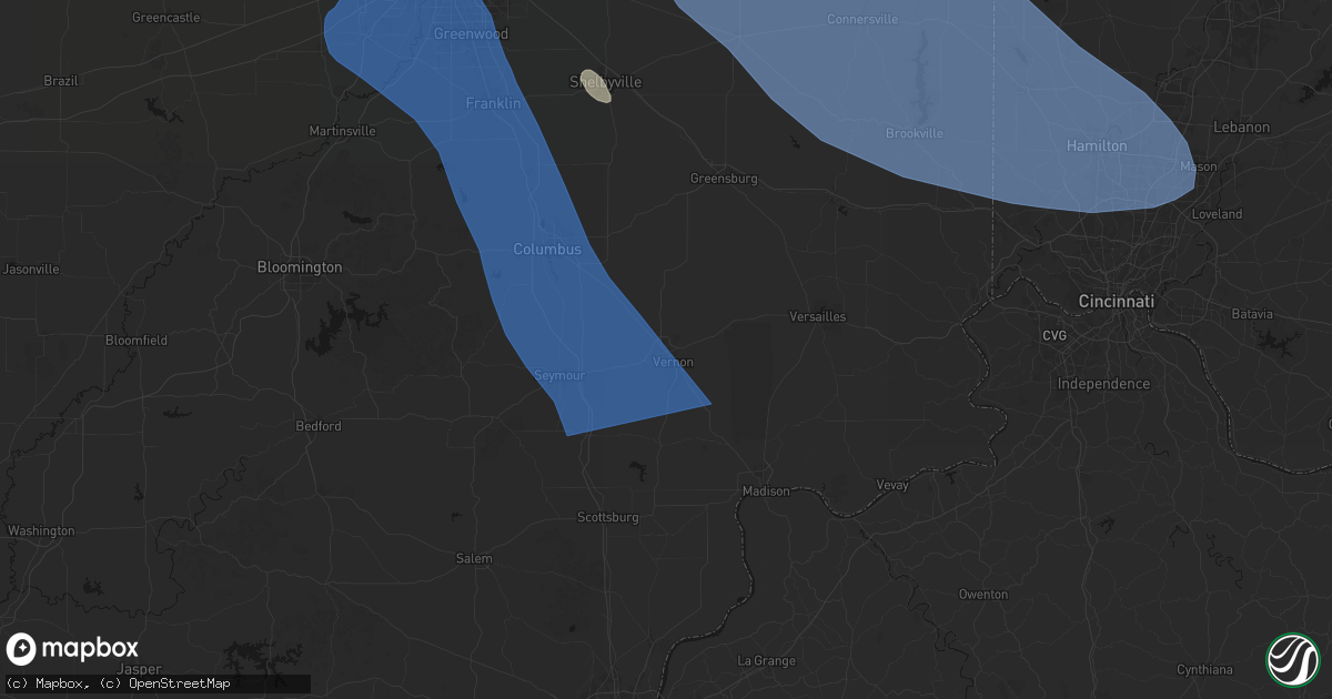 Hail map in North Vernon, IN on July 27, 2026
