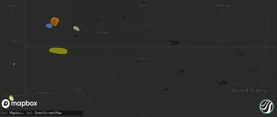 Hail map in Norton, KS on July 27, 2026