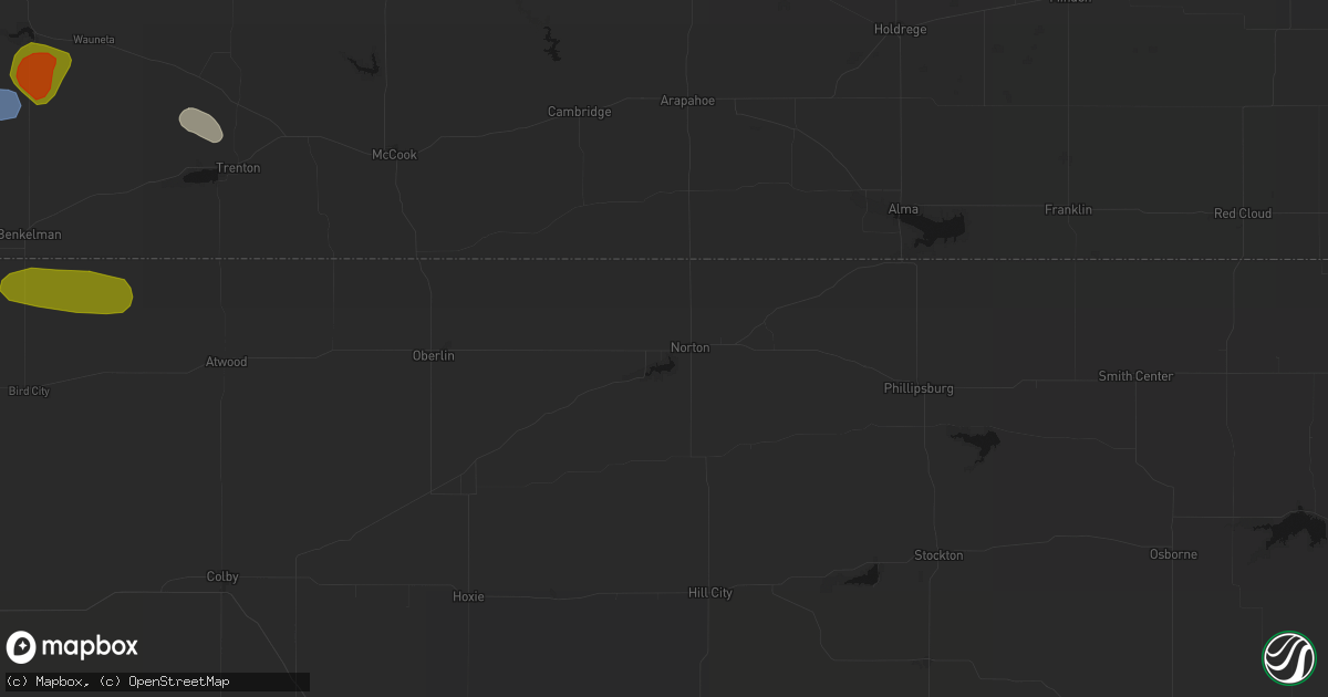 Hail map in Norton, KS on July 27, 2026