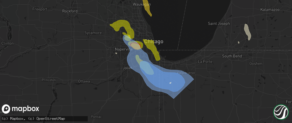 Hail map in Oak Forest, IL on July 27, 2026