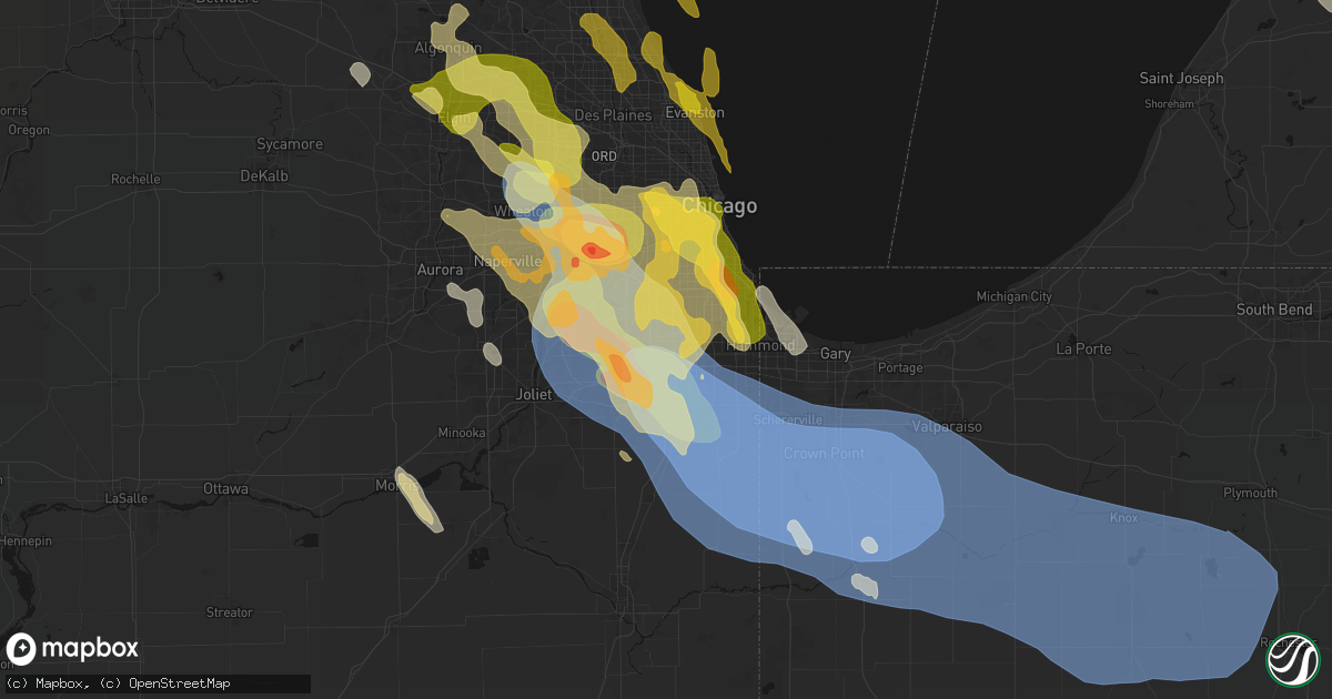 Hail map in Oak Forest, IL on July 27, 2026