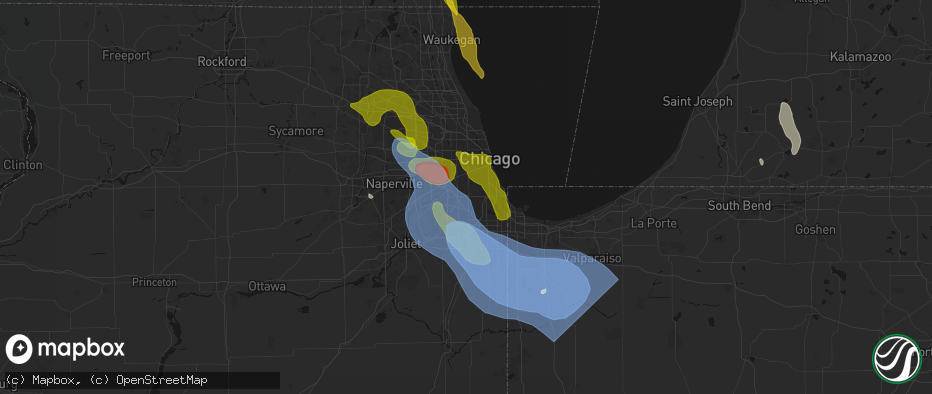 Hail map in Oak Lawn, IL on July 27, 2026
