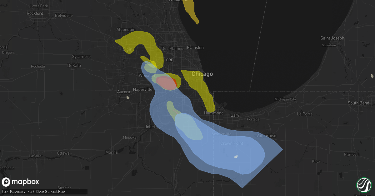 Hail map in Oak Lawn, IL on July 27, 2026