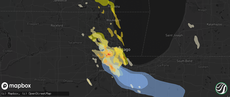 Hail map in Oak Park, IL on July 27, 2026