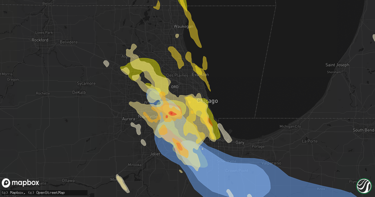 Hail map in Oak Park, IL on July 27, 2026
