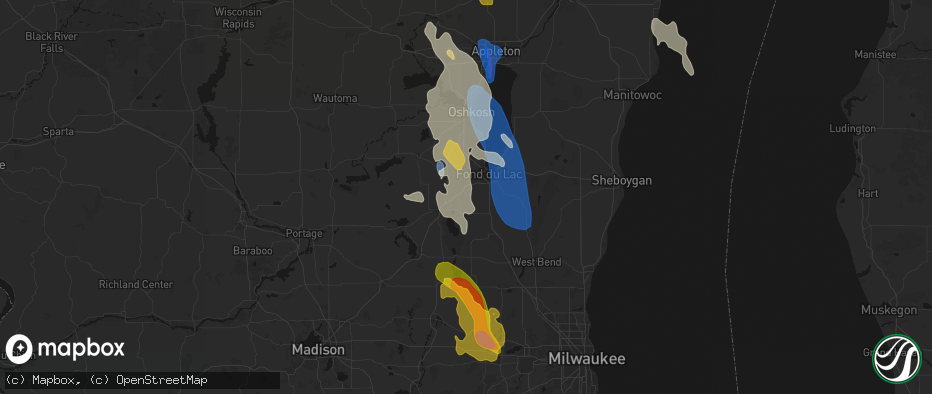 Hail map in Oakfield, WI on July 27, 2026