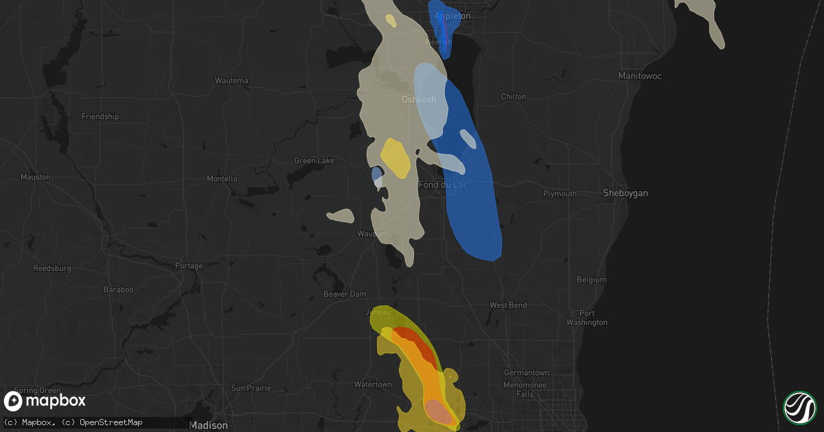 Hail map in Oakfield, WI on July 27, 2026