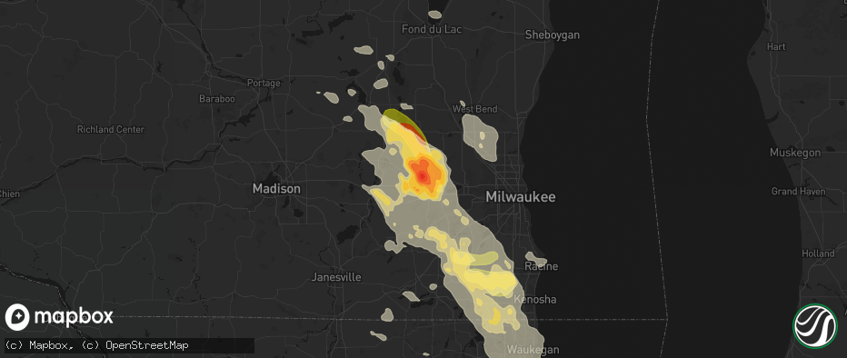 Hail map in Oconomowoc, WI on July 27, 2026