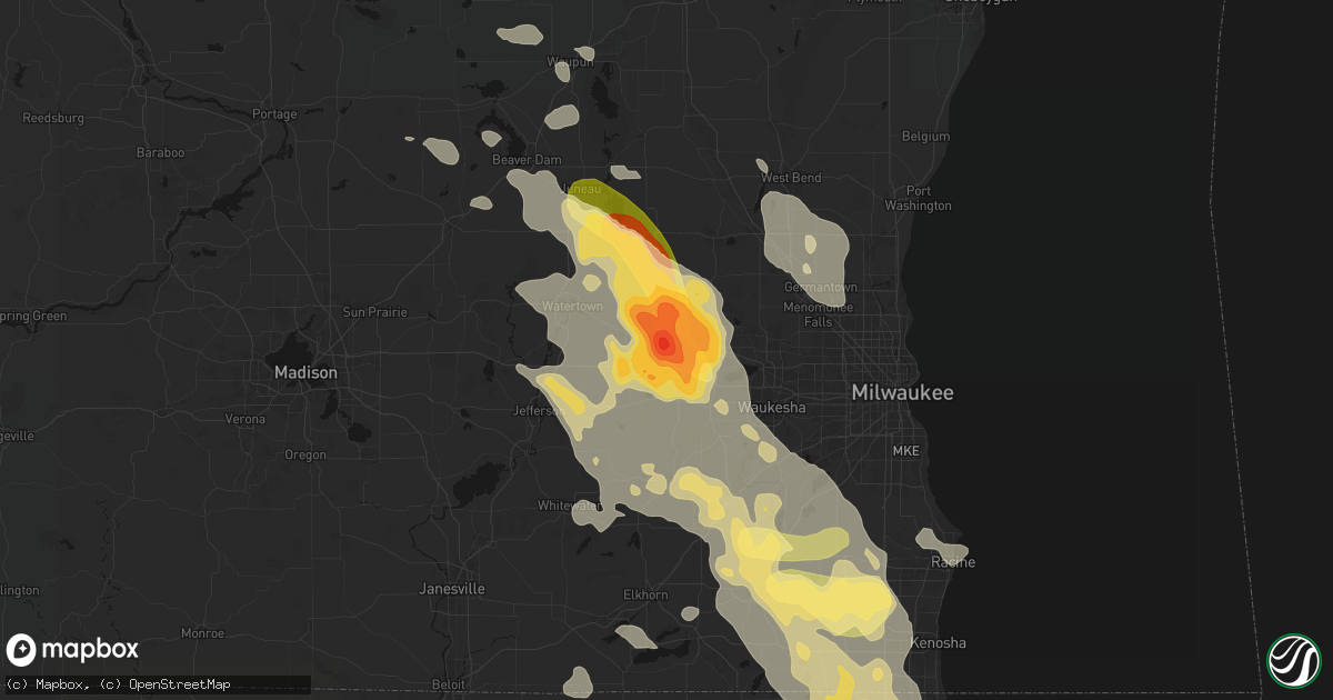 Hail map in Oconomowoc, WI on July 27, 2026